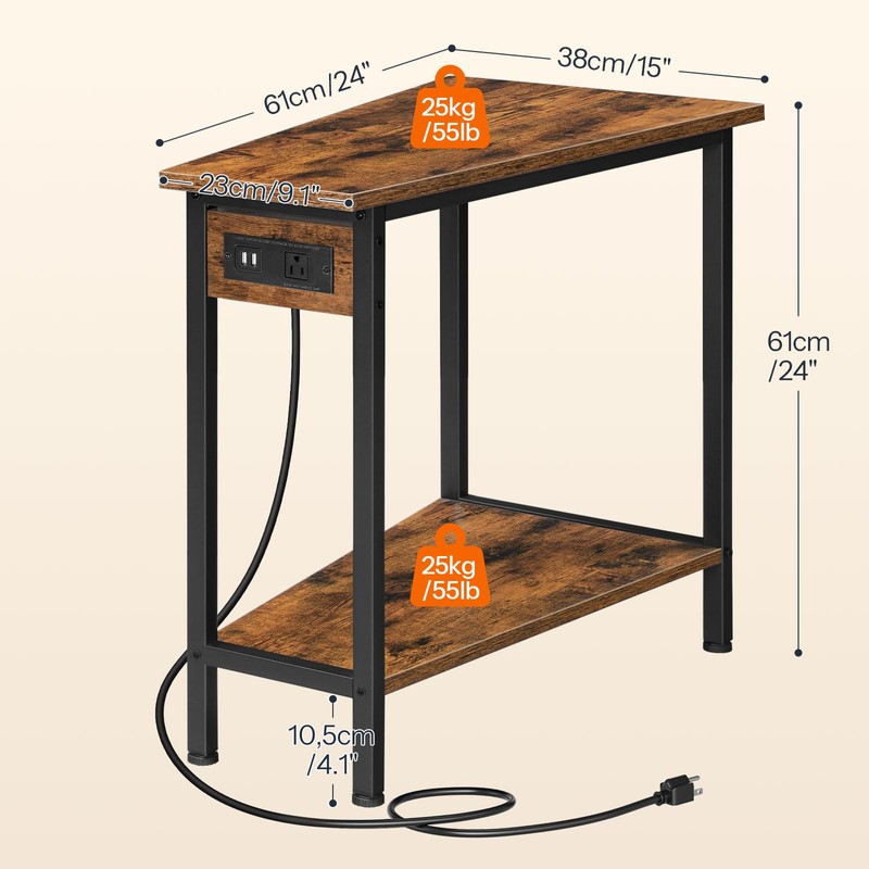 HOOBRO Wedge End Table with Charging Station, Recliner Wedge Side