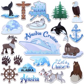 22 Pcs Alaska Cruise Door Magnets Stickers,Alaska Themed Fridge Magnetic Stickers,Magnetic Stickers Reindeer Bears Sea Lion Seal Refrigerator Magnet for Door Cruise Party Decor