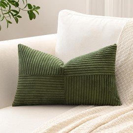 Sungeek 1 Piece Corduroy Cushion Cover, Cross Stripes Pattern Corduroy Cushion Covers, Sofa Cushion, Decorative Patchwork Design, Decorative Cushion Covers for Living Room (40 x 60 cm, Olive Green)