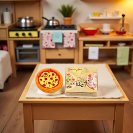 1 Set Miniature Pizza Box, 1:6 & 1:12 Scale Realistic Dollhouse Food Model Set, Yellow Resin Doll House Furniture Supplies for Pretend Play Kitchen
