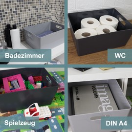 3 x Organiser Boxes, 15 cm High, White, 35 x 26 x 15 cm, 11.5 Litres, DIN A4, Organiser Basket, Drawer Organiser Box, Organiser System, Plastic Storage, Bathroom Basket, Cupboard, Desk