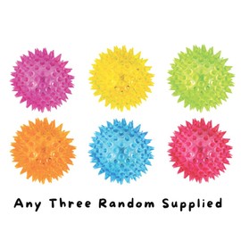 eMKay® Pack of 3 Neon Flashing Spikey Balls – LED Bouncy Disco Stress-Relief Fidget Toys (6.5 cm) – Squishy Spiky Balls for Massage, ADHD, Autism & Pet Play