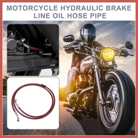 ACROPIX 55.12" Length 10mm ID Motorcycle Hydraulic Brake Line Oil Hose Pipe Stainless Steel Braided Cable for ATV Motocross Sport Bikes Street Bikes Red Car Parts