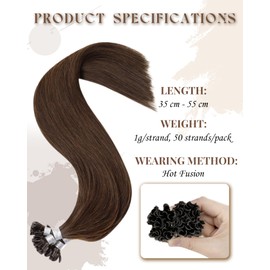 Hetto Brown U Tip Hair Extensions Human Hair Dark Brown Nail Tip Hair Extensions Remy Human Hair Pre Bonded Keratin Tip Extensions Natural Straight 14Inch 50g