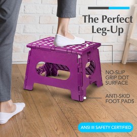 Handy Laundry Folding Lightweight Step Stool is Sturdy Enough to Support Adults and Safe Enough for Kids. Opens Easy with One Flip. Great for Kitchen, Bathroom or Bedroom. (Purple)