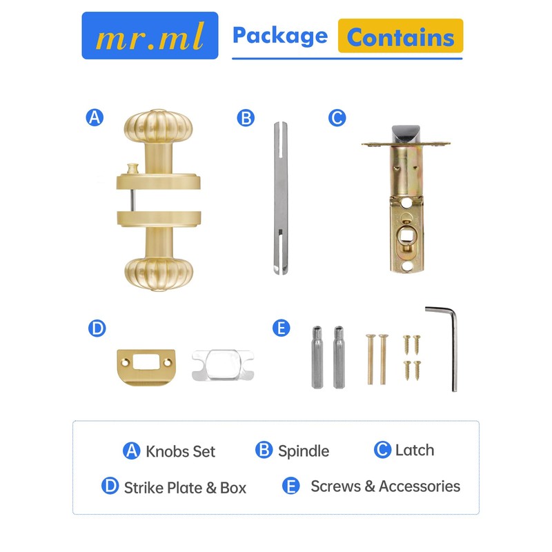 MRML Brushed Gold Privacy Door Knob, Interior Light Gold Door