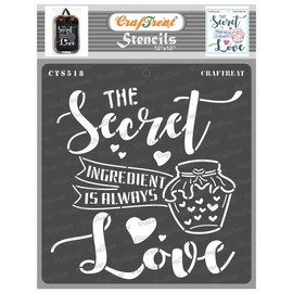 CrafTreat Reusable Quote Stencils for Painting on Wood, Canvas, Paper, Fabric, Floor, Wall and Tile - Secret Ingredient - Size:12x12 Inch - Kitchen Stencils for Wood Signs - Sayings Stencils