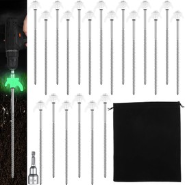 JaGely 40 Pcs 12 Inch Tent Stakes Heavy Duty Ground Anchors Metal Threaded Tent Spikes Non Rust Camping Stake Tent Pegs Screw with Hex Head Driver for Camping Yard Decor Outdoor (Luminous White)