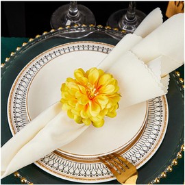 Flower Napkin Rings Set of 6,Rustic Rose Napkin Rings Flower Dinner Napkin Holder for Table Decoration (34#Yellow)