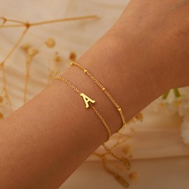 BAYLAY Gold Bracelets for Women Girls Gifts - Letter A Initial Bracelet | Teen Girl Gifts for Teen Girls | Dainty Gold Bracelet | Gold Initial Bracelets for Women Teen Girl Gifts Trendy Stuff