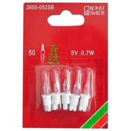 Konstsmide 2650-052SB Ersatzbirne / Glühlampe/ für Minilichterketten / 5V, 0,7W / 5er Blister / Steckfassung, weiß