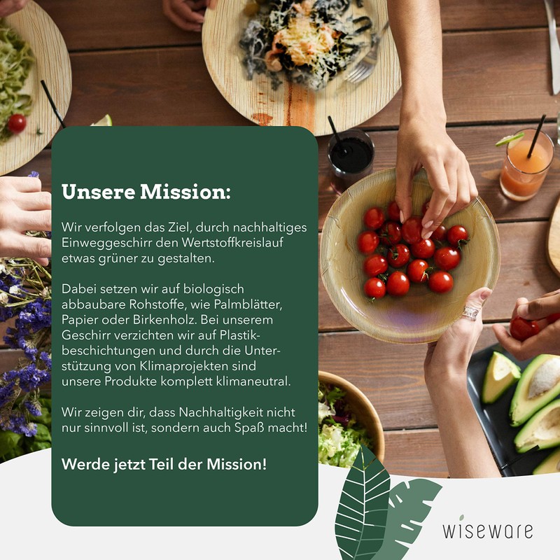 wiseware Palm Leaf Plates - Pack of 25 Disposable Plates