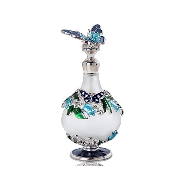 YU FENG Butterfly Decorative Glass Perfume Bottle Empty Vintage Jeweled Enameled Crystal Perfume Holder Container Scent Bottles Refillable(25ml)