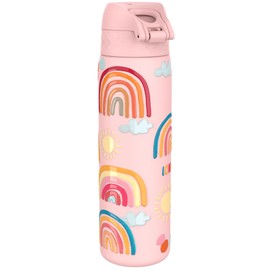Ion8 Vacuum Insulated Steel Water Bottle, 500 ml/18 oz, Leak Proof, Easy to Open, Secure Lock, Dishwasher Safe, Fits Cup Holders, Carry Handle, Scratch Resistant, Metal Water Bottle, Rainbows Design