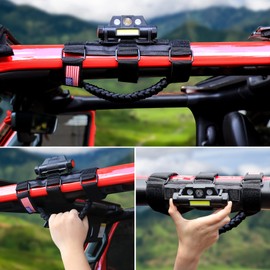 BESTAOO Upgrade Roll Bar Grab Handles with Dome Light for for Jeep Wrangler CJ YJ TJ JK JL Gladiator JT, Premium Paracord Grip for 2”-4”Roll Bars, Flashing Car Interior Light with 3 Modes(2Pack,Black)