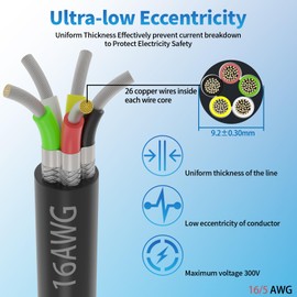 16 Gauge 5 Conductor Shielded Wire 100FT, UL2464 16 AWG 5 Shielded Cable Tinned Copper Stranded 16/5 CNC Wires for CNC VFD Spindle, Stepper Motor, 3D Printer, Sound, Speaker, Signal Transmission