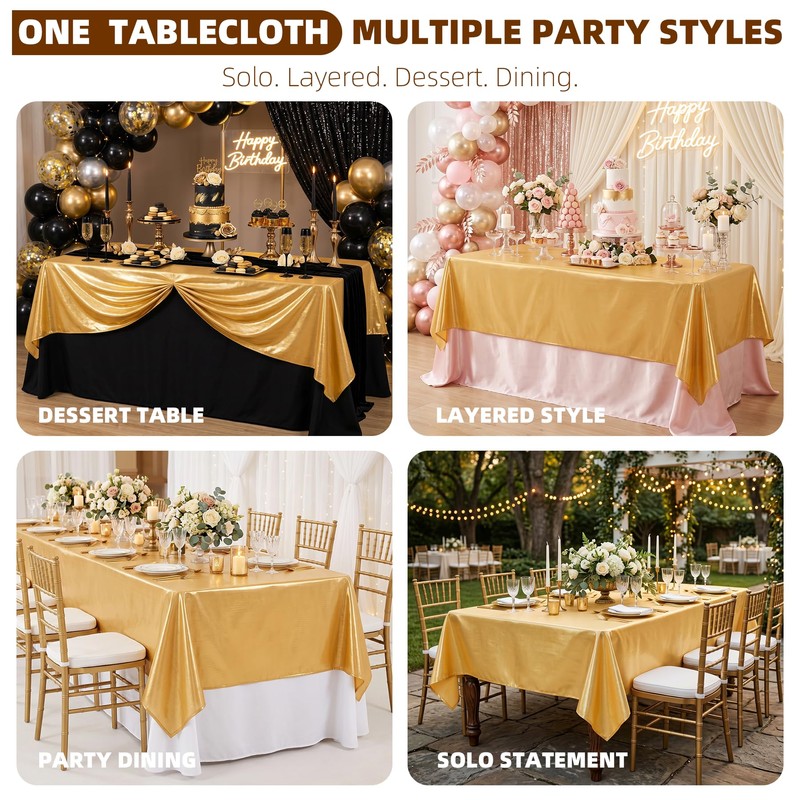 Gold Tablecloth 2Pack 60x102 Inch,Rectangle Metallic Gold Table Cover
