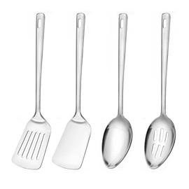 Juego de cucharas y espátulas de 11.5 pulgadas, utensilios de cocina de acero inoxidable 18/0 en cocina, juego de utensilios para servir buffet, fácil de limpiar, para el hogar, hotel, restaurante