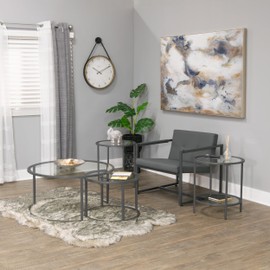 SD STUDIO DESIGNS Camber Elite Metal and Glass Round Nesting Coffee Table Set, 35 Inches