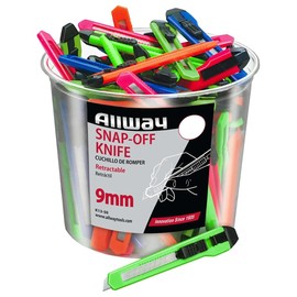 100-Pack of 9mm Allway K13-50 K-Series Neon 13-Point Snap-Off Knife, 50-Pack Bucket