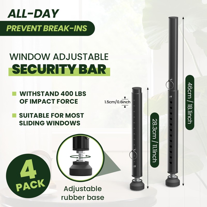 Gadgetzan 4 Pack Window Security Bars Adjustable 11"-18",Portable Short Sliding
