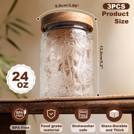 24Oz/3Pcs Glass Jar with Lid,Decorative Jar,Cute jar,Glass Canister,Vintage Glass Storage Jar for Sugar, Coffee, Tea, Spice, Flour, Candy Cookie, Pasta, Cereal