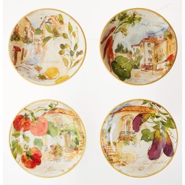 Certified International Corp Piazzette 9.25" Soup/Pasta Bowls, Assorted Designs, Set of 4, Multicolor