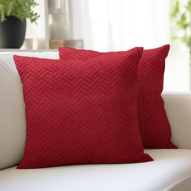 Encasa XO Cushion Covers 40 x 40 cm, Set of 2 Sofa Cushion Covers Made of Quilted Velvet, Only Covers without Insert, Quilted Fabric on Both Sides, Red, Decorative Cushion Covers for Home