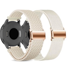 CUNUJIX 2 Pack Braided Watch Bands Compatible with 18mm Garmin Vivoactive 4s/ Venu 2s/ Venu 3s/ Vivomove 3s /Forerunner 255S /Forerunner 265S, Loop Magnetic Stretchy Nylon Elastic Fabric Strap