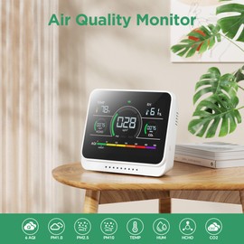 PERFORMANCE GURU 13-in-1 Air Quality Monitor Indoor, Air Quality Tester for Home with Beep Alarm, AQI | PM1.0 | PM2.5 | PM10 | Temp | CO2 | Formaldehyde | HUM Air Quality Meter (Pure White)