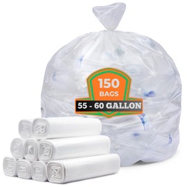 Veska 55-60 Gallon Trash Bags, Large Clear Garbage Bags,150 Bags Bulk Can Liners Perfect for Office, Waste, and Storage Use, Recycling, Yard Waste, and Leaf Collection, Rollaway Bin Liners