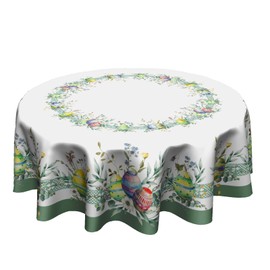 Kawani Easter Tablecloth Easter Eggs and flowrs Round Tablecloth 60 Inch Spring Green Leaf Table Cloth for Farmhouse Kitchen Decor Polyester Fabric Easter Table Cover for Spring Prty Outdoor Camping