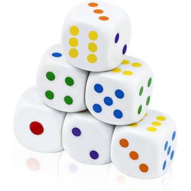 QUTHZZHY Dice Set of 6, Rounded Colourful Dice, 25 mm Acrylic Colour Dice, 6-Sided Large Dice, Game Cube Set for Educational Toys, Math Lessons, Table Games, Party and Classroom