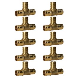XFITTING 10 Pack 5/8" Pex B Tee, Brass, 400 PSI, ANSI-61/NSF Certified, Underground & Behind Walls Use