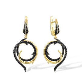 Santuzza 925 Sterling Silver Swirl Gemstone Dangle Earrings Black Spinel Yellow Black Plating Round Hoop Earrings for Women