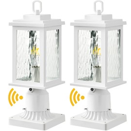 VIANIS White Outdoor Post Light Hardwired 120V, Dusk to Dawn Light Posts for Outside with Pier Mount Base, 100% Aluminum Lamp Posts Outdoor Lighting for Column Mount Light with Tempered Ripple Glass