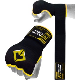 FITPACT Boxing Inner Gloves Inner Mitts Knuckle Guards Muay Thai Padded Under Gloves Hand Wraps Fist Protector Kickboxing with Long Wrist Wraps (Yellow, XL)