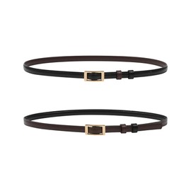 Monopa Womens Skinny Reversible Belts - Hole Free Leather Belt for Dress Jeans Thin Waist Belt for Ladies with Gold Buckle(Black/Coffee,115cm)