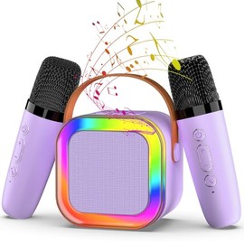 Mini Karaoke Machine with 2 Mic, Wireless Microphones for Kids Adults Toddler with LED Party Lights, Kids Microphone Christmas Birthday Gift for Girls Toys 4, 5, 6, 7, 8, 10 12+ Years Old 【Purple】