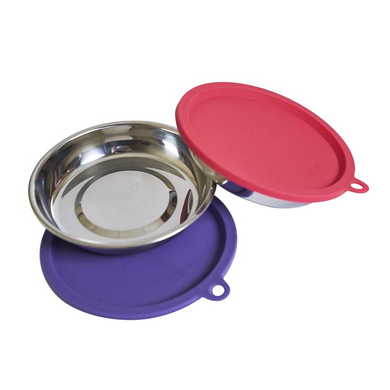 Messy Cats 4pc Set with Two Stainless Saucer Shaped Bowls