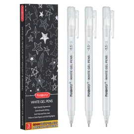 PANDAFLY White Gel Pens, 0.5mm Extra Fine Point Opaque Archival Ink Pen for Journaling, Art, or Drawing - For Artist Gifts, Holiday Gifts & DIY Projects, White Gel Pens for Art Highlight, 3 Pack