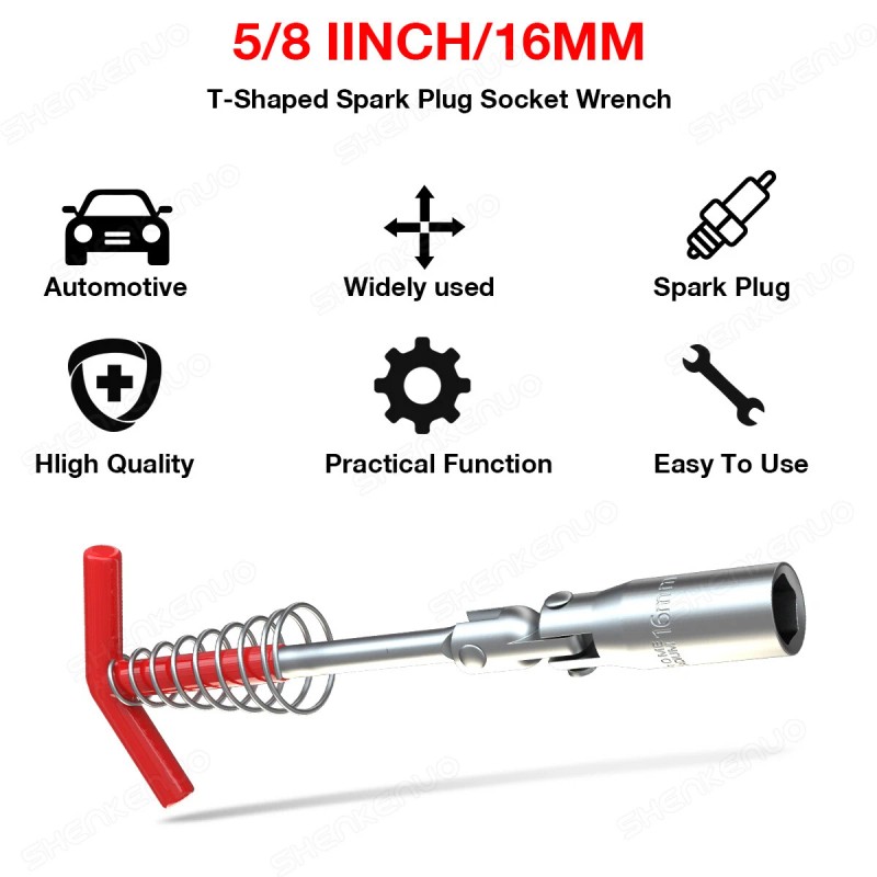 SHENKENUO 16mm Spark Plug Removal Tool 5/8" T-Bar T-Handle Spanner