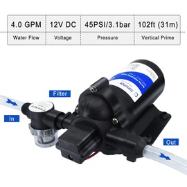 TDRsuper 12V DC Self-Priming Water Transfer Pump, 4GPM 45PSI High Pressure Booster Pump for RV, Garden, Marine & Yacht