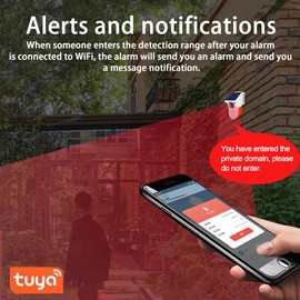 QXMH WiFi Solar Outdoor Motion Sensor Alarm: Tuya Solar Strobe Alarm Light with Motion Sensor Siren, 100dB Sound Security Siren Light & App Notifica