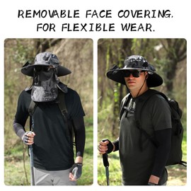shupti Outdoor Wide Brim Sun Hat with Solar Fan & Removable Neck Flap and Face Cover, Cooling Solar Fan Hat for Fishing, Hiking, Camping, for Women and Men (CA/US, Alpha, One Size, Standard, Grey)