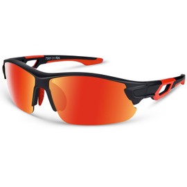 BEACOOL Polarized Sports Sunglasses for Men Women Youth Baseball Fishing Cycling Running Golf Motorcycle Tac Glasses UV400 (MatteBlack Red)