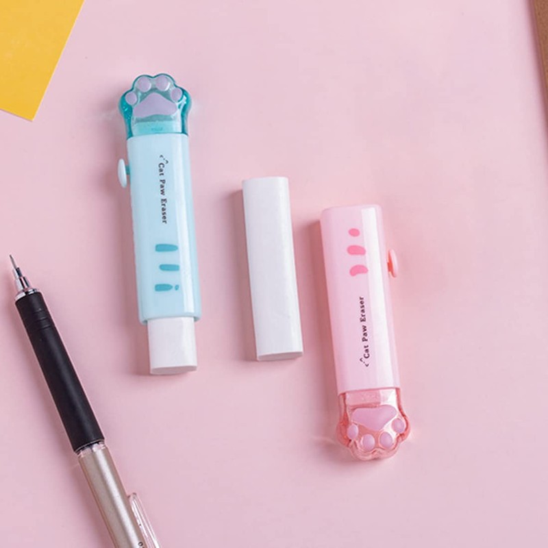LEEQ Erasers - Pack of 2 Retractable Erasers, Cat Paw