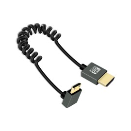 YANBORONSN 8K Up Angle Mini HDMI to HDMI Coiled Cable 3FT, 270 Degree Short HDMI to Mini HDMI Cable, Spring Spiral HDMI 2.1 Cable 8K@60Hz 48Gbps for Camera/Camcorder/HDTV/Tablet(Up Angle Black)