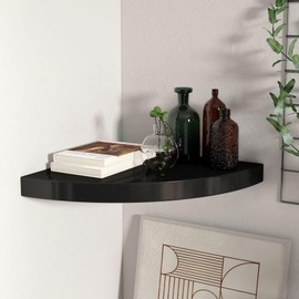 Pretty Black Color Wall Mounted Corner Floating Shelves 1.5"H x 9.8"W x 9.8"D | Stylish Multi-Purpose Display Shelf Invisible Mounting System | Durable Honeycomb MDF Metal Manufactured Wood Material