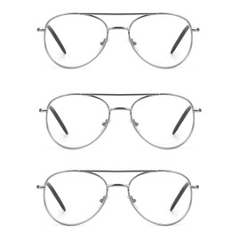 EYE ZOOM 3 Pack Aviator Style Metal Frame Blue Light Blocking Reading Glasses (Gunmetal, +2.50 Strength)